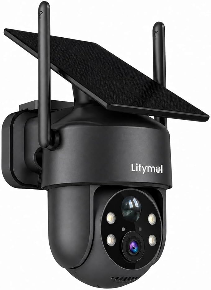 LITYMOL 3MP Solar Wireless Camera Outdoor, WiFi Security Cameras for Home with Color Night Vision, AI Detection, 2-Way Audio,Siren Alarm