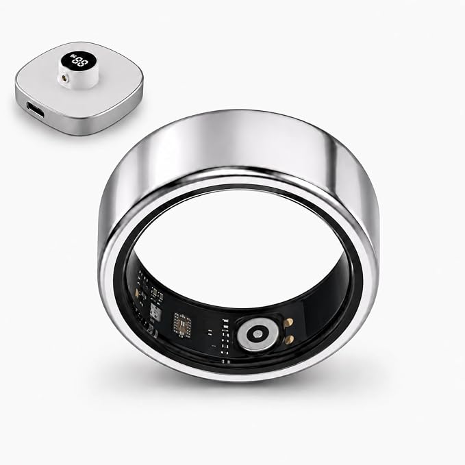 Smart Ring for Women & Men, Fitness & Sleep Tracker with Heart Rate, HRV, Blood Oxygen & Stress Monitoring, 7-10 Days Battery, IP68 Waterproof, App for iOS Android, No Subscription (Sliver, 10#)