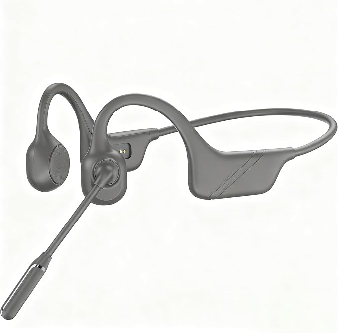 Meetings Open-Ear Headphones with Rotatable Noise-Canceling Boom Mic, Bone Conduction Bluetooth 5.4 Headphones with One-Touch Mute&Magnetic Charging for All-Day Use,Perfect for Driving Learning(Black)