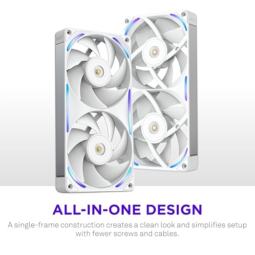 NZXT F240X Performance Single-Frame Fan - 2X 120mm PWM RGB PC Case Fans - Max Airflow & Static Pressure - Low Noise - LCP Frame & Blades - Magnetic Fluid Dynamic Bearing - 30mm Thick - White