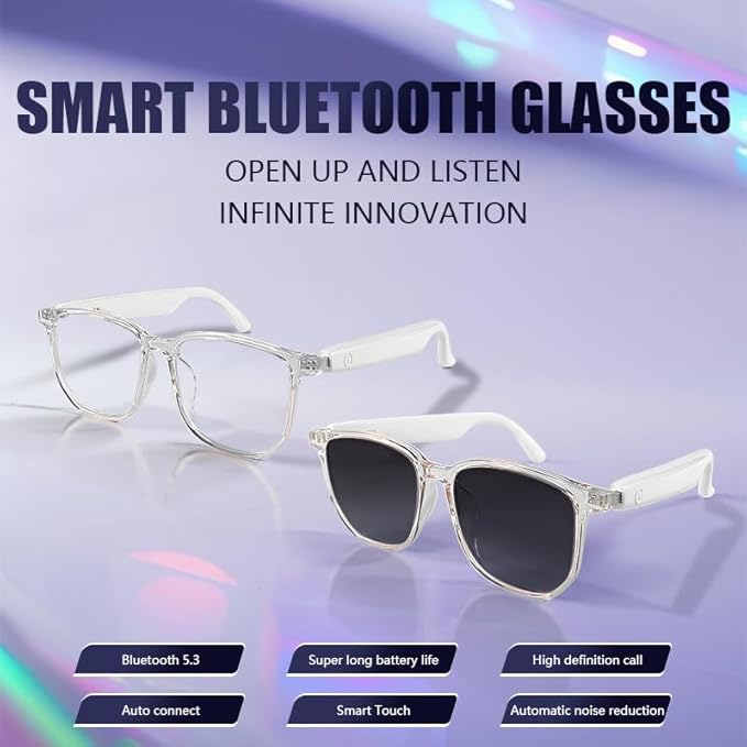 AI Translation Glasses Real-Time Voice Translator Smart Glasses 160+ Languages, Bluetooth 5.4 Wireless Earbuds, 9Hr Battery, Lightweight 29g for Travel Business Meeting (White)