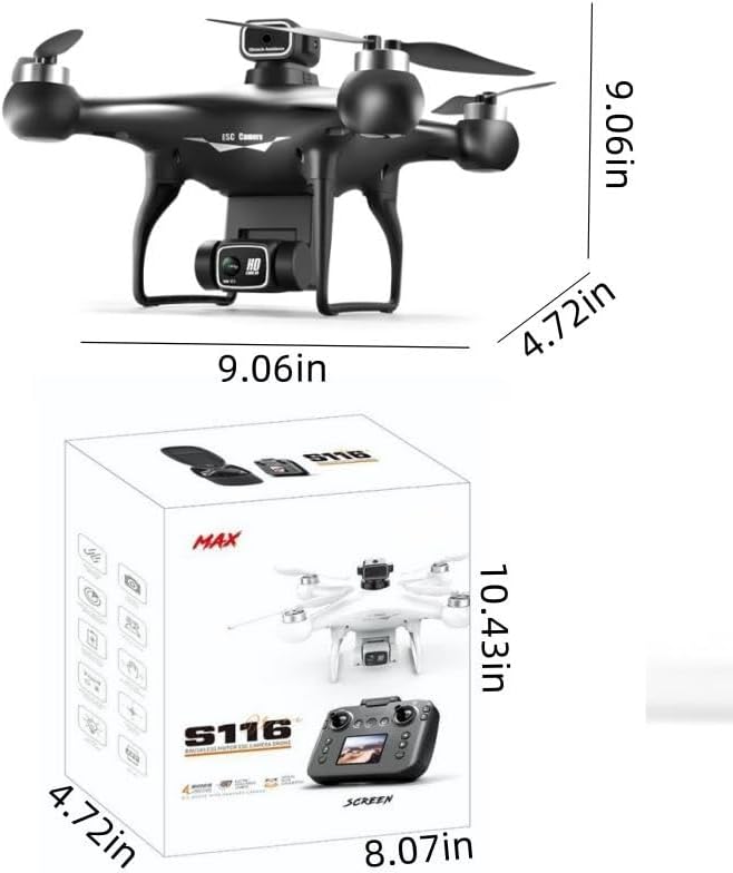 Hobby RC Drone with Screen-equipped Remote Controller, Dual Cameras & Optical Flow Positioning. Built with 6-Channel Gyro and Brushless Motor. Features Headless Mode, Hovering, One-Key Takeoff and Altitude Hold. Comes with 2 Batteries. Easy-to-operate ...