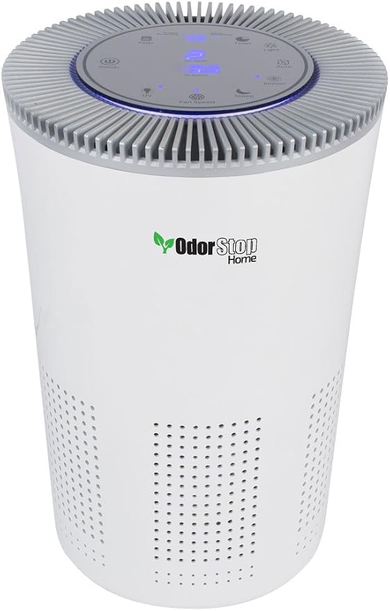 OdorStop HEPA Air Purifier with H13 HEPA Filter, UV Light, Active Carbon, Multi-Speed, Sleep Mode and Timer (Bright White)