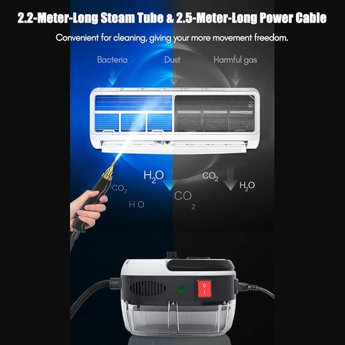 2500W Handheld Steam Cleaner High Temperature Pressurized Steam Cleaning Machine Portable Car Steamer with Brush Heads (Orange)