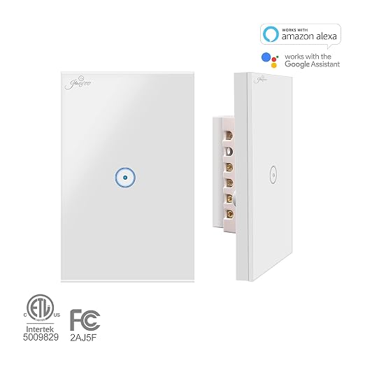 Jinvoo WiFi Wall Light Touch Panel Switch, 1 Way, Remote Control by Smart Phone,No Hub Required, AC 120V, Works with Amazon Echo, Google Home, Black