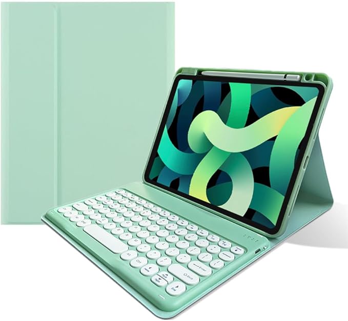 kaitesi Keyboard Case for iPad Pro 11 inch (M5, 2025) Case with Detachable Round Key Color Keyboard Cover Supports Pencil Magnetic Charging,Mint Green