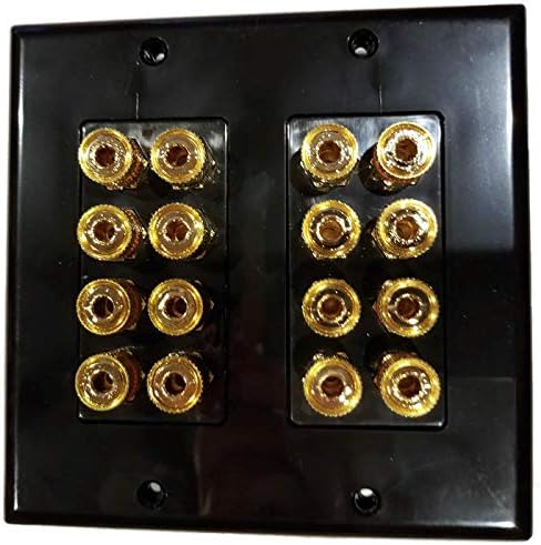 Black Speaker Wall Plate 16 Post for 8 Speakers and Color Coded for Home Theater System Dolby Audio Dolby Sound HDTV by Hookup.com.