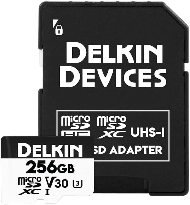 Delkin Devices Drone 256GB microSD Card UHS-I U3 V30 A2 – 190MB/s Read, 155MB/s Write – Designed for Drones, 4K UHD Video, DJI Compatible, microSDXC with Adapter (256GB)
