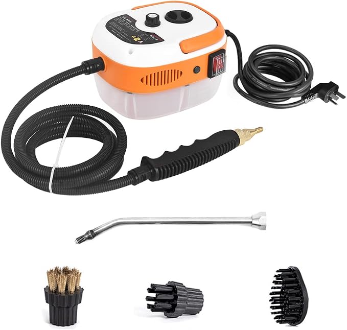 2500W Handheld Steam Cleaner High Temperature Pressurized Steam Cleaning Machine Portable Car Steamer with Brush Heads (Orange)