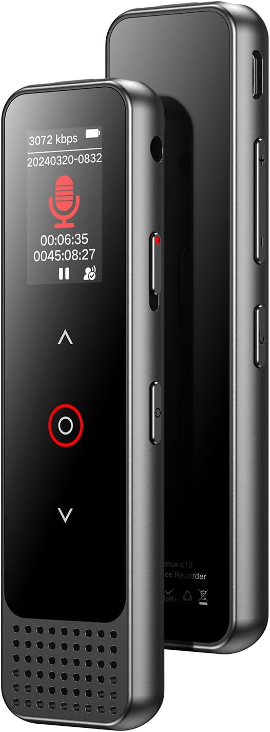 128GB Digital Voice Recorder with Playback, Small Voice Activated Recording Device for Lectures & Meetings, Bluetooth Noise Cancelling Audio Recorder Device (Black)