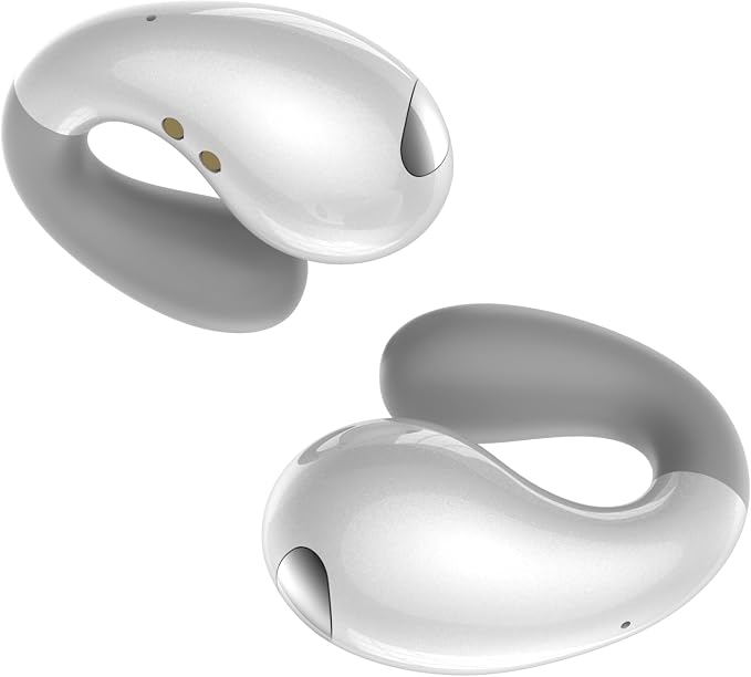 Boytond Ultra Open Ear Earbuds - Comfortable Clip-On Bone Conduction Earbuds, Over-The-Ear Open Headphones with Waterproof Build for Running, Gym Workouts, and Outdoor Sports, White