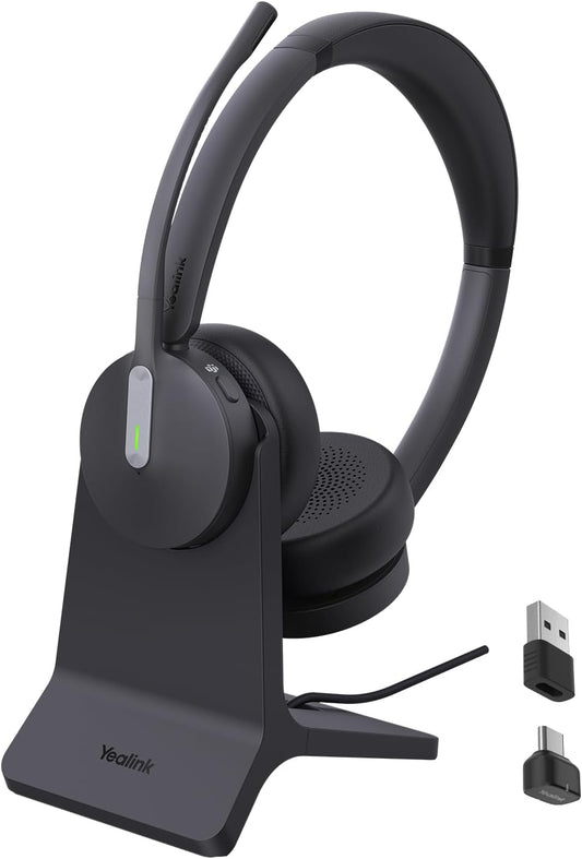 Yealink BH70 Dual Wireless Headset with Mic for Work, Bluetooth Headphone with Teams Certification, up to 35h Talk Time, 147g All-Day Wearing Comfort, Include USB-C/A Dongle & BHC70 Charging Stand