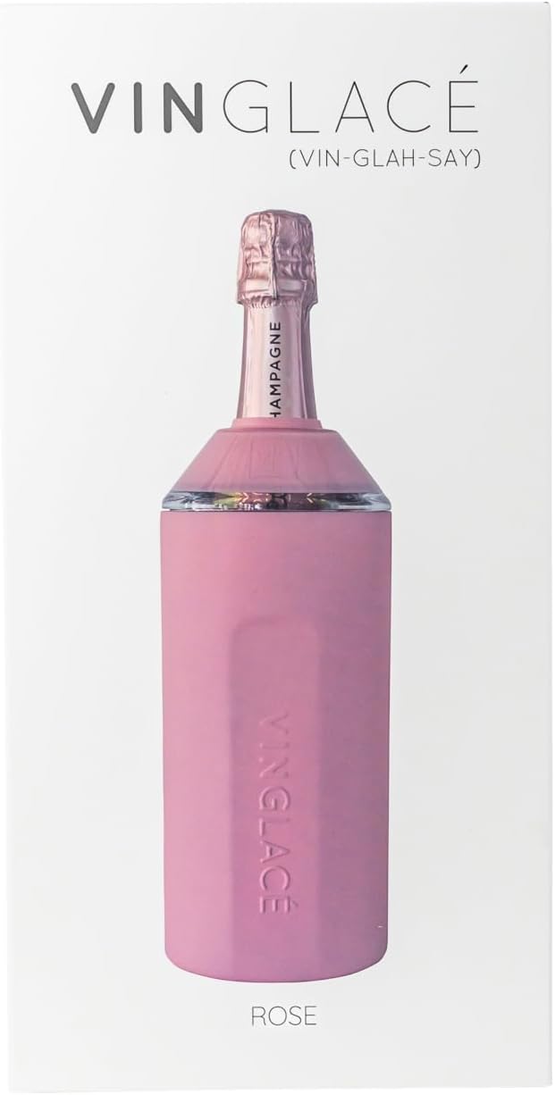 Vinglacé Wine Bottle Chiller- Portable Champagne Insulator- Stainless Steel Wine Cooler Sleeve - Keeps Wine Cold (Rose)