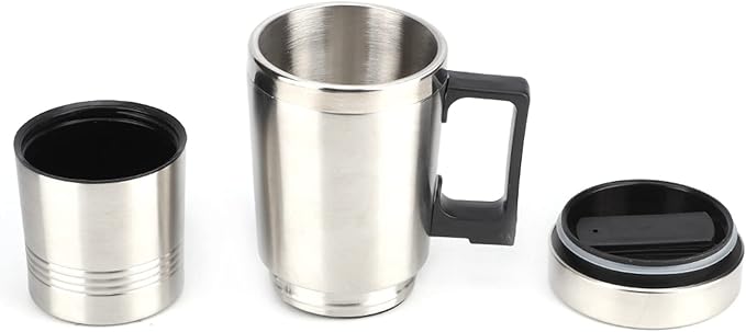 Qiilu Car Electric Kettle, 12V 350ml+150ml Stainless Steel Portable Car Electric Heating Mug Drinking Cup Travel Kettle Water Boiler for Water Tea Coffee Milk