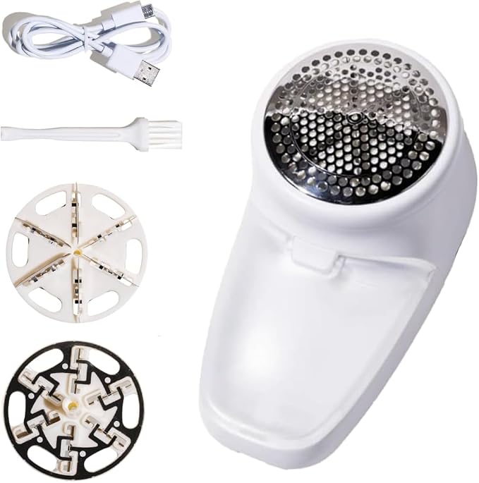 Nori Trim Fabric Shaver - Lint Remover for Clothes & Furniture Couch Pilling - Sweater Pill Remover - Clothes Shaver with 6 Precision Blades - Wireless and Rechargeable - White