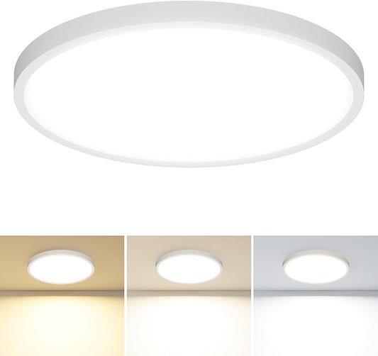 1PACK LED Flush Mount Ceiling Light Fixture, 3000K-4000K-6500K & 100W Equivalent Modern Kitchen Ceiling Lamp 24W 3200Lm 12 Inch Closet Round Surface for Bathroom Laundry Bedroom Hallway