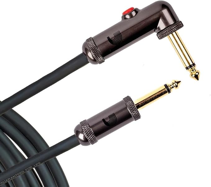 D'Addario Guitar Cable - Guitar Lead - Circuit Breaker Cable - Latching Cut-Off Switch to Mute When Changing Instrument - 20 Feet/7.62 Meters - Straight Ends/Right Angle - 1 Pack