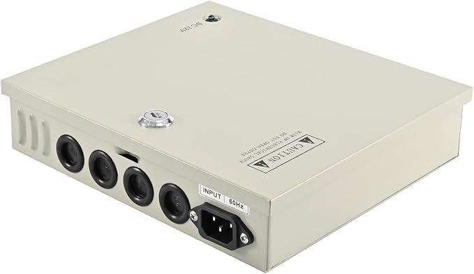 CCTV Power Supply Box 9 Channel 12V 5A, Lockable Metal Power Distribution with Resettable Fuse for Security Cameras DVRs