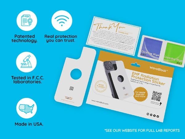 WAVEBLOCK EMF Blocker for Cell Phone - Made for iPhone 15 PRO - The Only Patented, Real Scientifically Backed, Lab-Tested 5G-Shield Sticker to Protect You & Your Loved Ones - USA Made White