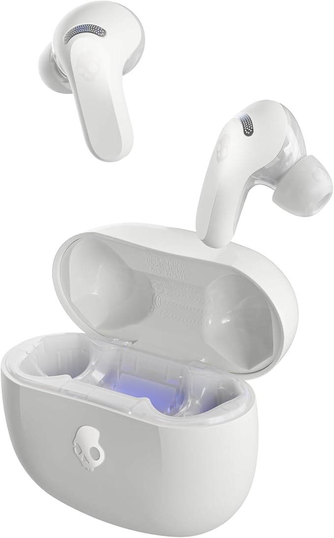 Skullcandy Rail ANC Wireless Earbuds, Bluetooth Headphones, Active Noise Cancelling, Up to 38 Hours Battery, Microphone for iPhone Android, Customizable via App - Bone