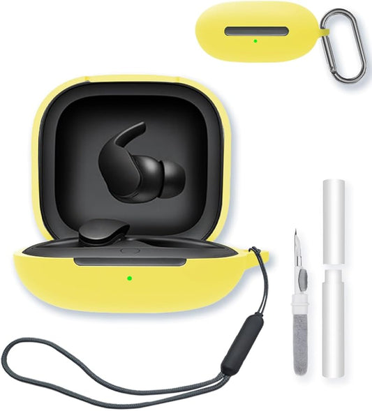 Case for Beats Fit Pro True Wireless Noise Cancelling Earbuds,Soft Protective,BOVUGAC Silicone Case Cover with Keychain & Cleaning Kit & Lanyard for Beats Fit Pro-Yellow