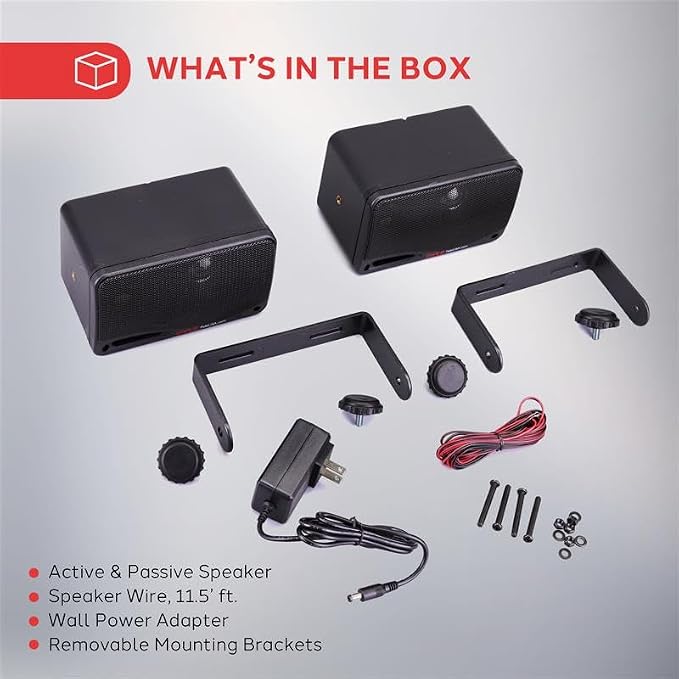 Outdoor Waterproof Wireless Bluetooth Speaker - 3.5 Inch Pair 3-Way Active Passive Weatherproof Wall, Ceiling Mount Dual Speakers System w/Heavy Duty Grill, Patio, Indoor Use - Pyle PDWR42BBT (Black)
