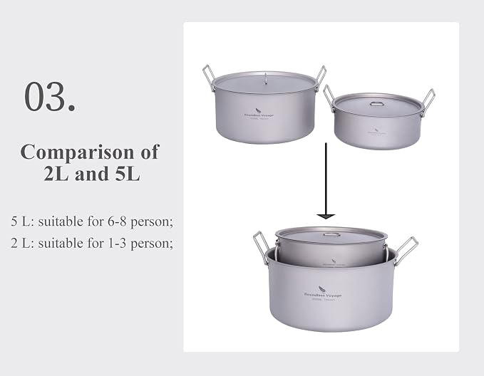 Boundless Voyage 5L Titanium Cooking Pot with Lid & Folding Handle Large Soup Pot for Outdoor Camping Hiking Picnic Home Kitchen Ultralight Cookware Ti2104C