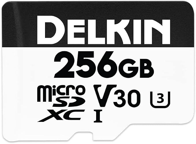 Delkin Devices Drone 256GB microSD Card UHS-I U3 V30 A2 – 190MB/s Read, 155MB/s Write – Designed for Drones, 4K UHD Video, DJI Compatible, microSDXC with Adapter (256GB)