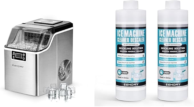 EUHOMY Ice Cube Maker Machine Countertop with 45Lbs/Day 24 Pcs Ready in 13 Mins with 32 Fl OZ Ice Machine Cleaner Descaler (8 Uses)