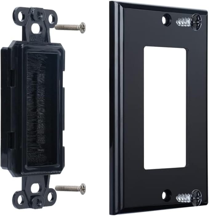 1 Gang Brush Wall Plate Decora Style black Brush Wall for Passing Through Speaker Wires/Coaxial/HDMI/Network/Phone/Audio/Video Cables, Pack of 12, Black, 24 Screws Included