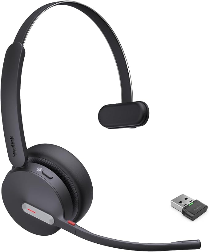 Yealink BH70 Mono Wireless Headset with AI Microphone Sound Isolation for WFH Open Office Worker, 35h Talking, Native Bluetooth Certified via Microsoft Teams, Compatible with Cisco Zoom Google, USB-A