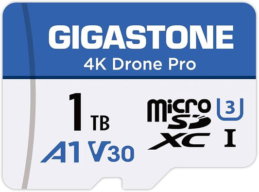 【Designed for Drone】 GIGASTONE 1TB Micro SD Card, 4K Drone Pro, MicroSDXC Memory Card for Security Camera, DJI Drone or Action Camera, 4K Video Recording, UHS-I U3 A1 V30, 150MB/s, with Adapter.