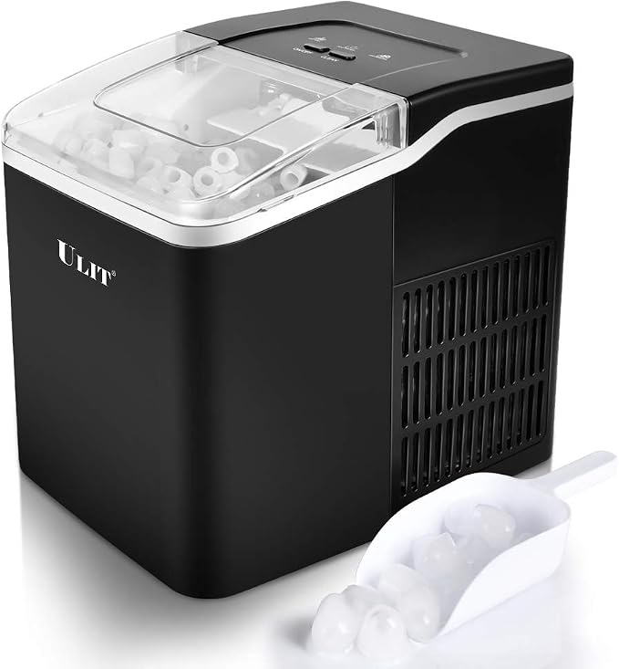 ULIT Portable Ice Maker,Ice Maker Machine for Countertop, Self-Cleaning Function Ice Cube Maker,Make 26 lbs Ice in 24 hrs, 9 Ice Cubes Ready in 8 Minutes,with Ice Scoop and Basket(Black)