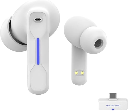 Middle Rabbit SW4 USB Wireless Earbuds for PC and Laptop: Bluetooth Headphones with 2.4GHz Dongle for Work, Wireless Headset for Work, with Microphone, Earphones with Mic for Computer Desktop(White)