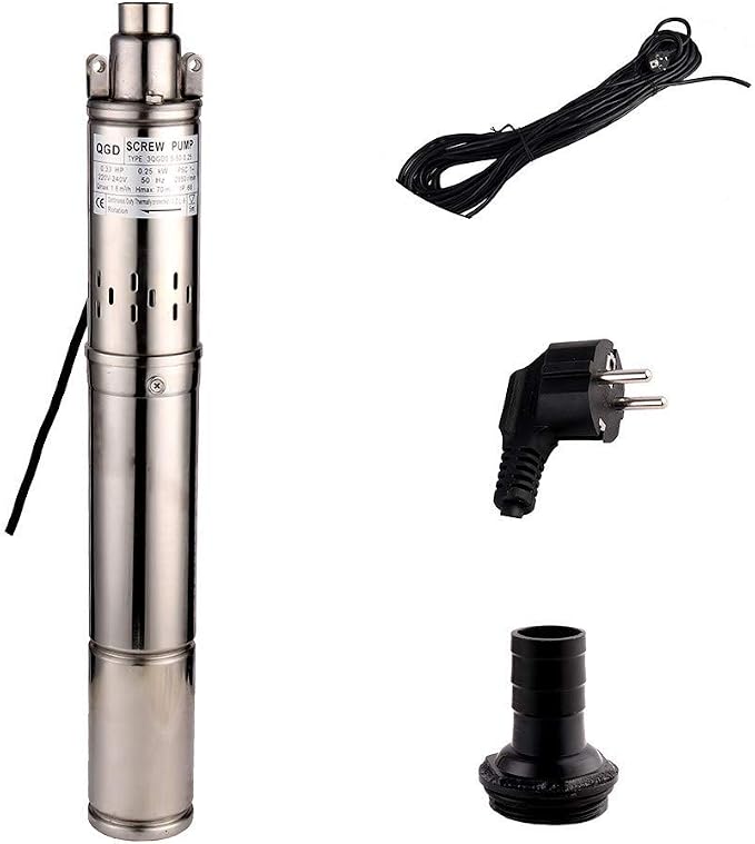 Submersible Deep Well Pump 3" OD Pipe 1" Outlet 0.25KW 0.33HP Stainless Steel Submersible Screw Water Pumps for Industrial and Home Use