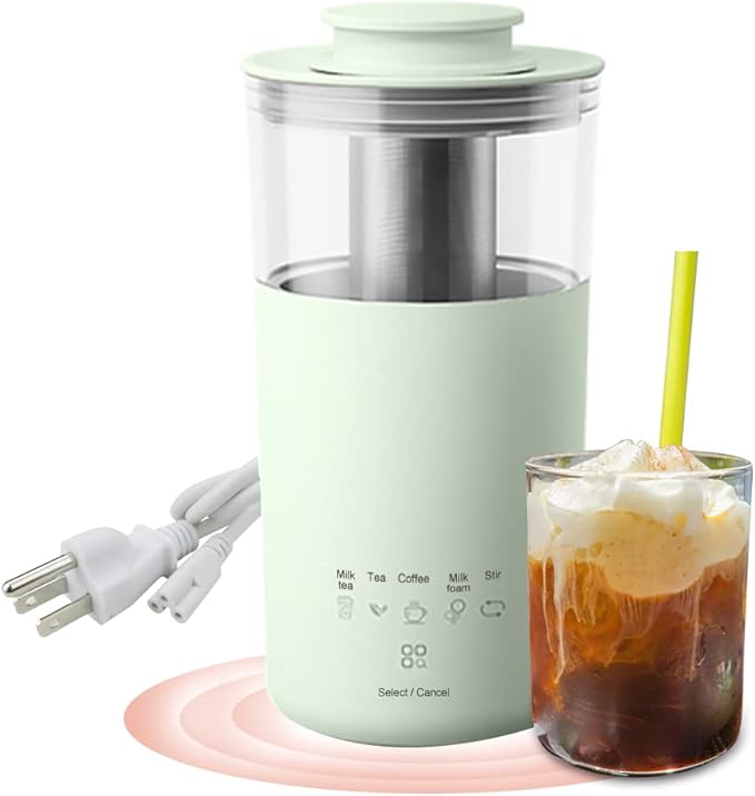 5-In-1 Portable Electric Kettle DIY Differen Drinks, 110V Milk Tea Machine Coffee Maker Auto Stir Milk Foam Maker 350ML Personal Travel Mug, 7Minutes Fast Boiling