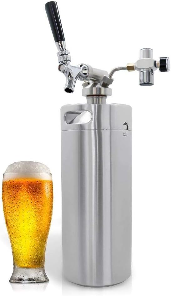 NutriChef Pressurized Growler Tap System - Stainless Steel Mini Keg Dispenser Portable Kegerator Kit - Co2 Pressure Regulator Keeps Carbonation for Craft Beer, Draft and Homebrew - PKBRTP100 (128oz)