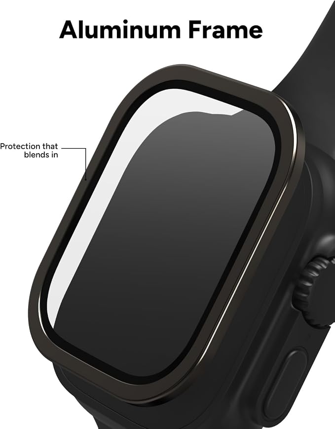 ZAGG XTR4 Glass Screen Protector for Apple Watch Ultra 3/2/ 1, Watch Size: 49mm - Fortified with Graphene, Blue Light Filter, Aluminum Frame, Black