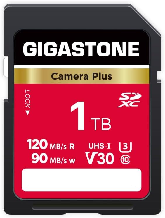GIGASTONE 1TB SD Card, Camera Plus, UHS-I V30 SDXC Memory Card High Speed UHD Video Compatible with Kodak Olympus Digital Camera, with 1 Mini case