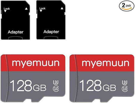 2 Pack 128 GB Micro Memory Card with Adapter, TF Memory Card Class 10, Mini Memory Card for Smartphone/Tablet/Camera/Personal Computer (128GB*2)