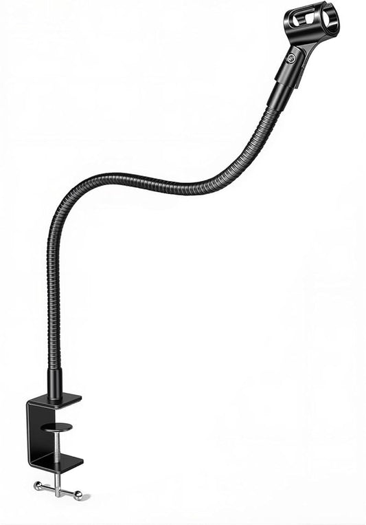 24-INCHS Flexible Gooseneck Microphone Stand with Heavy Duty Desk Clamp for Podcast, Meetings, Lectures, Radio Broadcasting Studio, Live Broadcast Equipment, TV Stations
