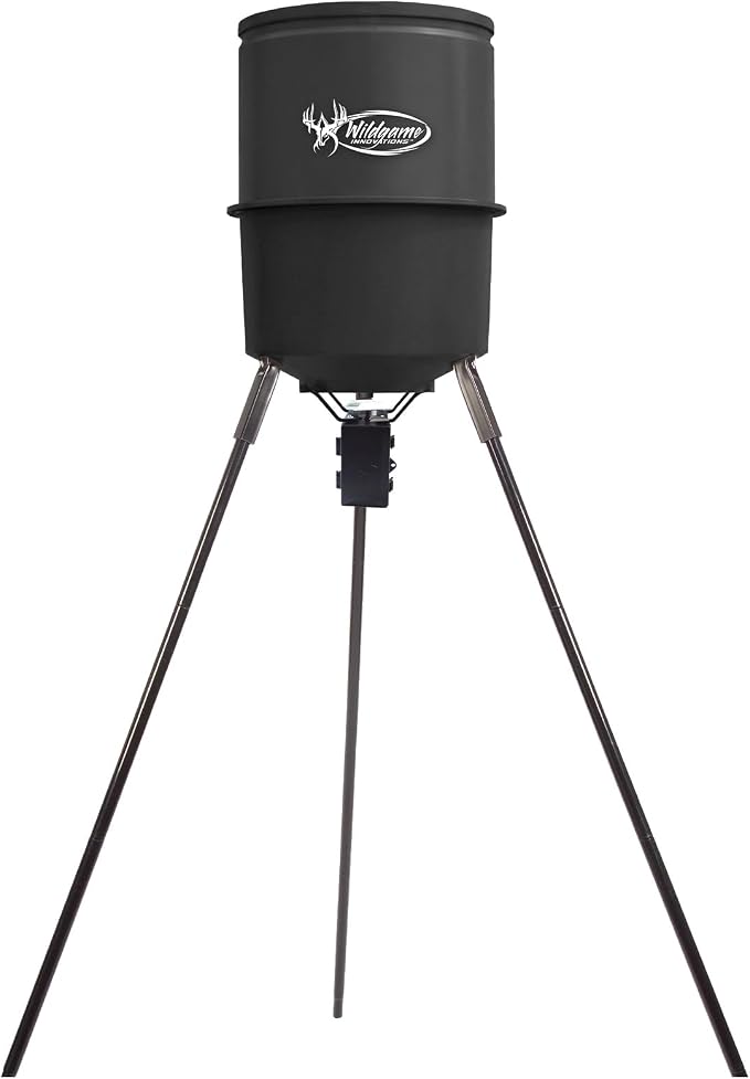 WILDGAME INNOVATIONS Quick-Set 270 lb Game Feeder with Digital Timer | Durable Tripod Corn/Pellet Hunting Feeder with 1-4 Available Feed Times & 30-feet Radius