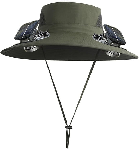 Men Women Wide Brim Sun Hats with 2 Solar Fan Waterproof Breathable Bucket Hat Outdoor Fishing Hat for Hiking Camping