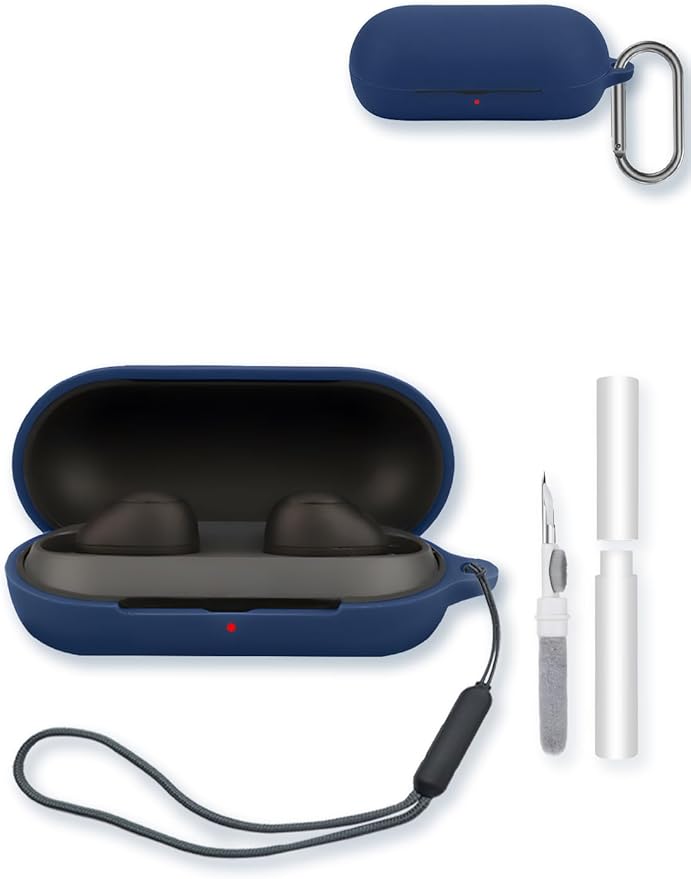 Case for Sony WF-C700N Truly Wireless Noise Canceling Earbud Headphones,Soft Protective,BOVUGAC Silicone Case Cover with Keychain & Cleaning Kit & Lanyard for WF-C700N Earbuds-Blue