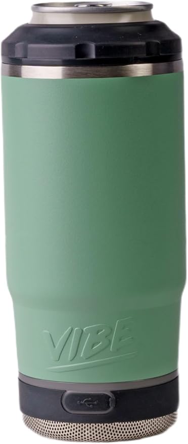 Vibe 4 In 1 Bluetooth Speaker Cup, Insulated Can and Bottle Holder for Hot or Cold Drinks, Double Wall Stainless Steel Drinkware, Fits 12 oz Cans or 14 oz Liquid, Seafoam