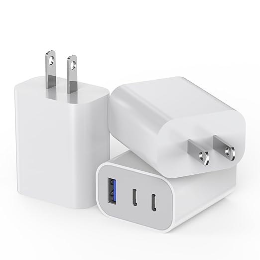 [3Pack]iPhone 17 16 15 Fast Charger Block 35W 3-Port Fast USB C Charger Block Multiport Double Port PD+QC Wall Plug Compatible with iPhone 17/17 Pro/16 ProMax/16 Plus/iPhone 15/15Pro/15 ProMax/14/13