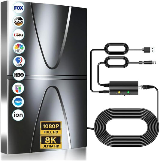 2026 Updated TV Antenna,3600+ Miles Range Antenna for Smart TV Indoor/Outdoor,360° Reception Digital TV Antenna for Local Channels and All Smart/Old TVs-40ft Thick Coax Cable and Amplifier