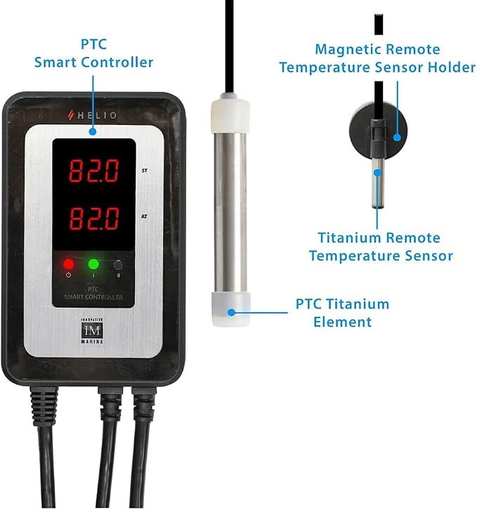 Innovative Marine Helio PTC Smart Heater - Titanium Reef Aquarium Heating System with Smart Solid State Ceramic Chip Technology (50 Watt)