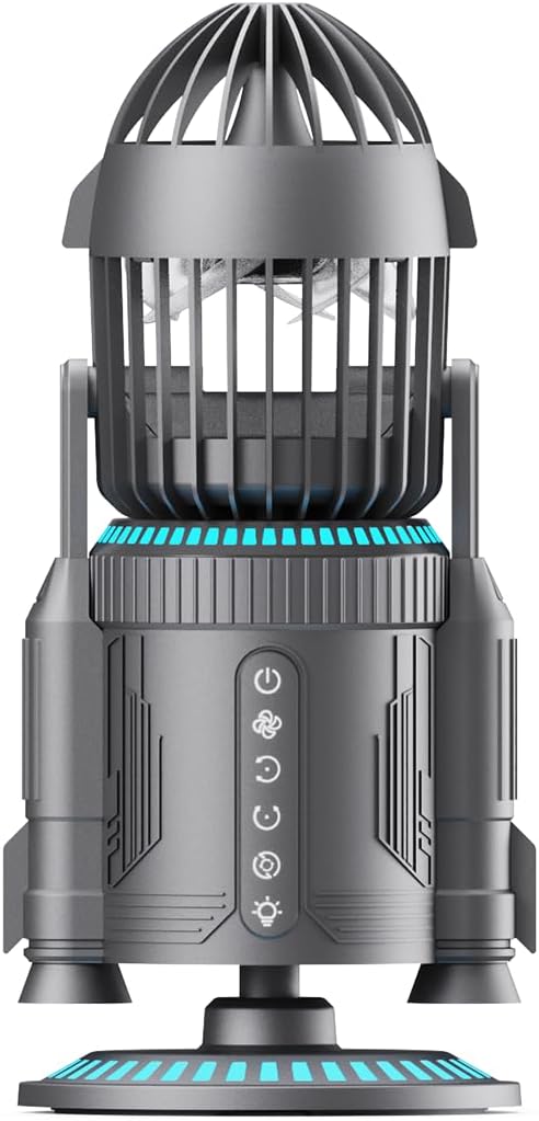 Rocket Desk Fan with Mist Humidifier, 5000mAh Portable Cordless Table Fan, RGB Gaming Room Decor, 180° Auto-Oscillating & Tilt, Quiet Personal Cooling for Office, Bedroom & Gifting (BLACK)