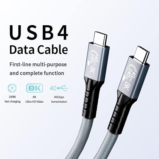 LanSenSu 240W USB4 Cable, 2.6FT, 40GBps Data Transmission, 240W (48V5A) PD Super Fast Charge, 8K@60Hz HD Extension for Thunderbolt 4, Mobile Phone, Notebook, MAC, SSD, PD3.1 and QC4.0